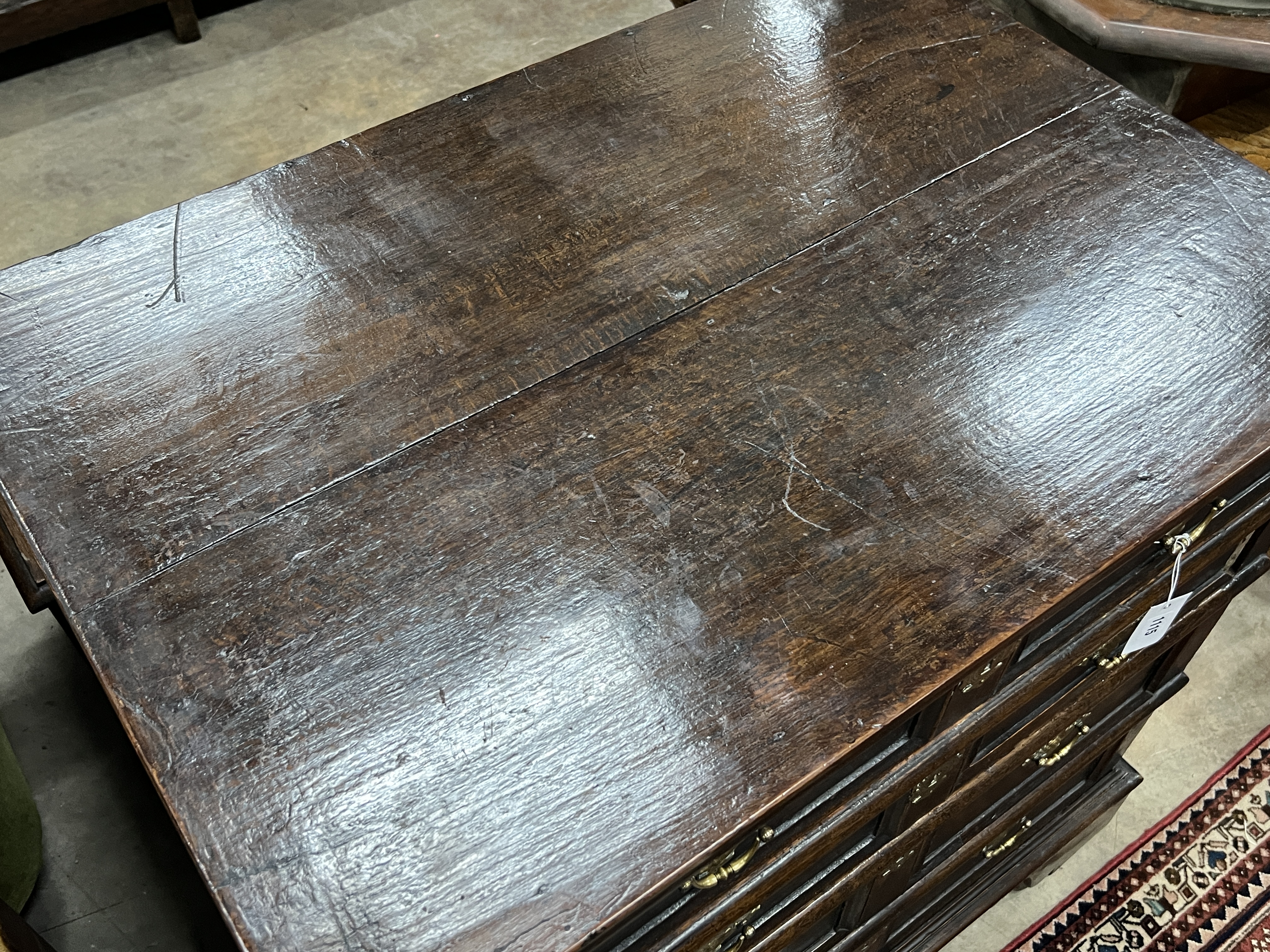 An 18th century oak four drawer chest, width 86cm, depth 60cm, height 85cm